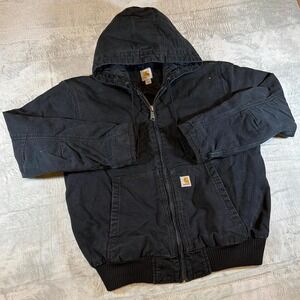 Vintage Carhartt Hooded Heavy Duty Work Jacket | Quilted Interior | Black | L